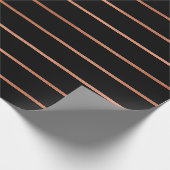 Rosa Rose Gold Schwarze Streifen Linien Geschenkpapier (Ecke)
