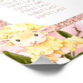 Rosa Rose Gold Sheep Babydusche Sitzkarte Poster (Ecke)