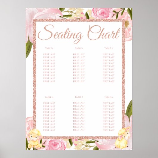 Rosa Rose Gold Sheep Babydusche Sitzkarte Poster (Vorne)