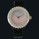 Rosa Rose Gold Silber Glitzer Monogram Armbanduhr<br><div class="desc">Rose Gold - Schwarz Rosa und Silber Sparkle Glitzer Script Monogram Name Watch. Dies macht den perfekten Abschluss,  Geburtstag,  Hochzeit,  Brautparty,  Jubiläum,  Babydusche oder Junggeselinnen-Abschied Geschenk für jemanden,  die Lieben glamourösen Luxus und schicke Stile.</div>