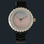 Rosa Rose Gold Silber Glitzer Monogram Armbanduhr<br><div class="desc">Rose Gold - Schwarz Rosa und Silber Sparkle Glitzer Script Monogram Name Watch. Dies macht den perfekten Abschluss,  Geburtstag,  Hochzeit,  Brautparty,  Jubiläum,  Babydusche oder Junggeselinnen-Abschied Geschenk für jemanden,  die Lieben glamourösen Luxus und schicke Stile.</div>