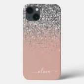 Rosa Rose Gold Silber Glitzer Monogram Case-Mate iPhone Hülle (Rückseite)