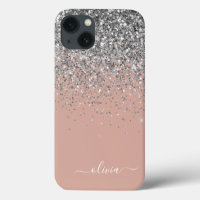 Rosa Rose Gold Silber Glitzer Monogram