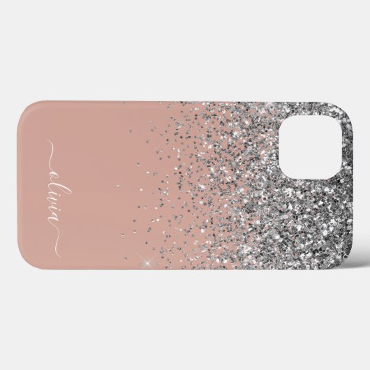 Rosa Rose Gold Silber Glitzer Monogram Case-Mate iPhone Hülle (Rückseite (Horizontal))