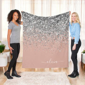 Rosa Rose Gold Silber Glitzer Monogram Fleecedecke