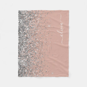 Rosa Rose Gold Silber Glitzer Monogram Fleecedecke