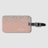 Rosa Rose Gold Silber Glitzer Monogram Gepäckanhänger (Vorderseite (Horizontal))