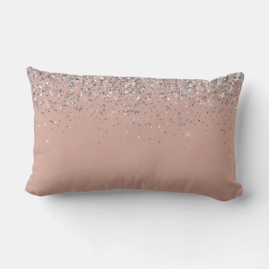 Rosa Rose Gold Silber Glitzer Monogram Lendenkissen (Rückseite)