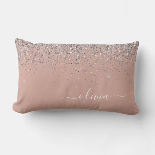 Rosa Rose Gold Silber Glitzer Monogram Lendenkissen (Vorderseite)