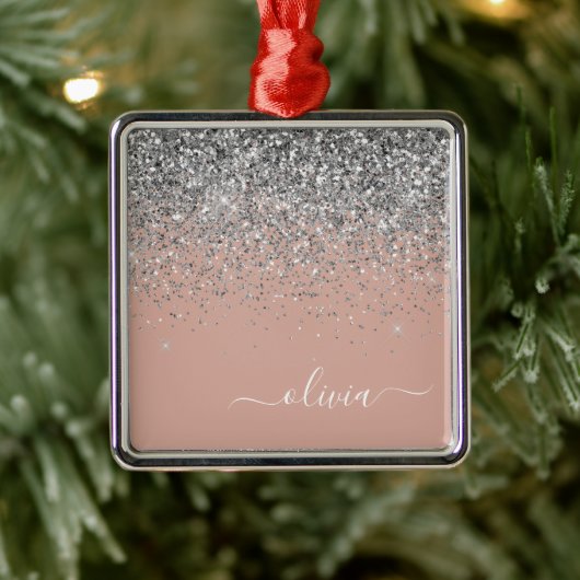 Rosa Rose Gold Silber Glitzer Monogram Ornament Aus Metall (Baum)