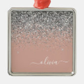 Rosa Rose Gold Silber Glitzer Monogram Ornament Aus Metall (Vorne)