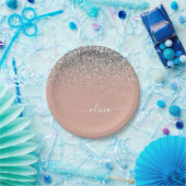 Rosa Rose Gold Silber Glitzer Monogram Pappteller (Party)