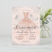 Rosa Rose Gold Silver Glitzer Quinceanera Einladung (Stehend Vorderseite)