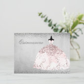 Rosa Rose Gold Silver Quinceanera Party Einladung (Stehend Vorderseite)
