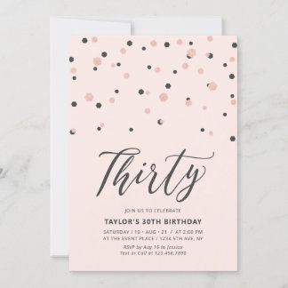 Rosa Rose Gold Simple 30. Geburtstag Party Einladung