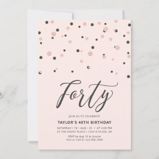 Rosa Rose Gold Simple 40. Geburtstag Party Einladung