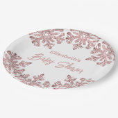 Rosa Rose Gold Snowflake Winter Baby Dusche Pappteller (Schrägansicht)