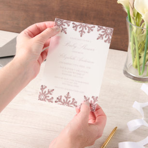 Rosa Rose Gold Snowflake Winter Baby Dusche Pergament Einladungen