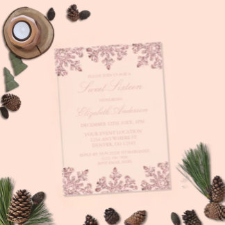 Rosa Rose Gold Snowflake Winter Sweet 16 Acryleinladungen