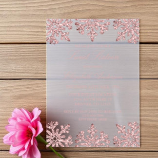 Rosa Rose Gold Snowflake Winter Sweet 16 Pergament Einladungen