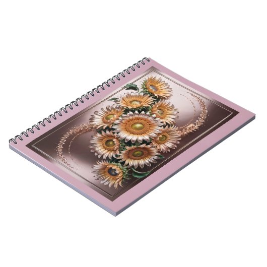 Rosa Rose Gold Sonnenblumen Metallic Pink Notebook Notizblock (Linke Seite)