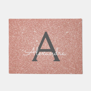 Rosa - Rose Gold Sparkle Glitzer Monogram Name Fußmatte