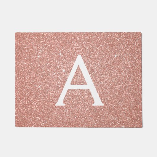 Rosa - Rose Gold Sparkle Glitzer Monogram Name Fußmatte (Vorderseite)
