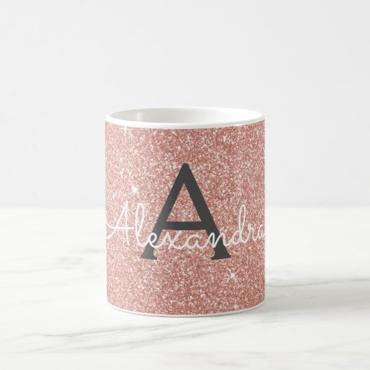 Rosa - Rose Gold Sparkle Glitzer Monogram Name Kaffeetasse (Mittel)
