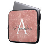 Rosa Rose Gold Sparkle Modern Monogram Name Laptopschutzhülle (Vorderseite Links)