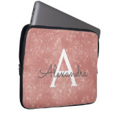Rosa Rose Gold Sparkle Modern Monogram Name Laptopschutzhülle (Vorne Rechts)