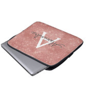 Rosa Rose Gold Sparkle Modern Monogram Name Laptopschutzhülle (Vorne Knopf)