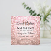 Rosa Rose Gold Sweet 16 Glitzer Lights Einladung (Stehend Vorderseite)