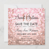 Rosa Rose Gold Sweet 16 Glitzer Lights Einladung (Vorderseite)