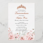 Rosa Rose Gold Tiara Quinceanera Folieneinladung (Vorderseite)