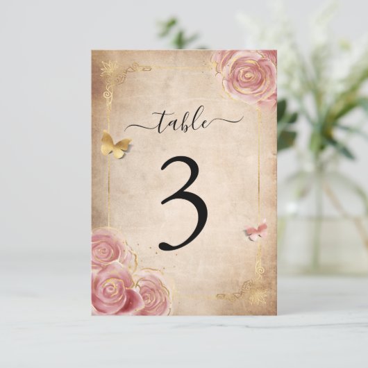 Rosa Rose Gold Tischnummer Cards (Stehend Vorderseite)