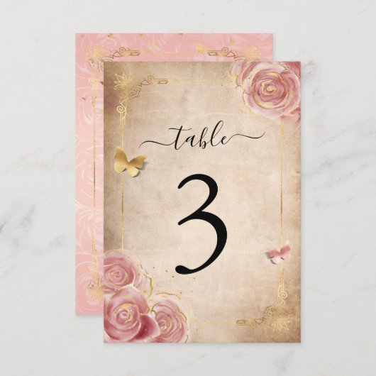Rosa Rose Gold Tischnummer Cards (Vorne/Hinten)