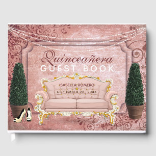 Rosa Rose Gold Topiary Garden Quinceañera Gästebuch