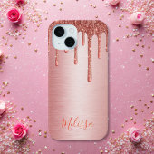 Rosa Rose Gold Tropfen auf Metallname funkeln Case-Mate iPhone Hülle