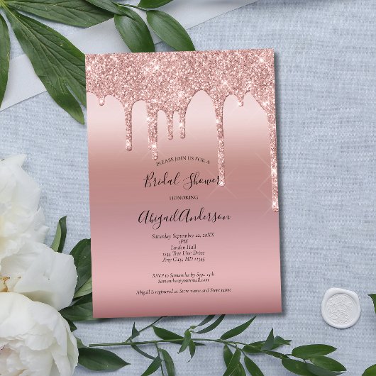 Rosa Rose Gold Tropfen Brautparty Einladung
