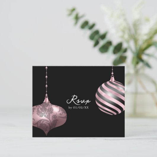 Rosa, Rose Gold und Schwarze Weihnachtszeit RSVP Karte (Stehend Vorderseite)