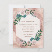 Rosa Rose Gold wird mein Blumenmädchen sein Einladung (Rückseite)