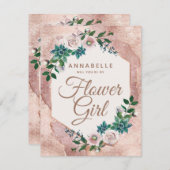 Rosa Rose Gold wird mein Blumenmädchen sein Einladung (Vorne/Hinten)