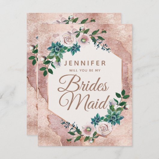 Rosa Rose Gold wird meine Bridesmaid sein Einladung (Vorne/Hinten)