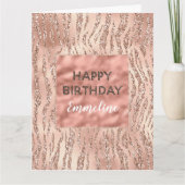 Rosa Rose Gold Zebra Print Glitzer Geburtstag Karte (Vorderseite)