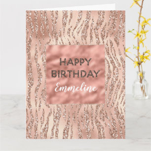 Rosa Rose Gold Zebra Print Glitzer Geburtstag Karte
