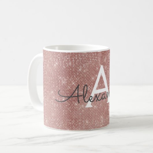 Rosa - Rose - Goldglätter-Monogrammname Kaffeetasse (Vorderseite Links)