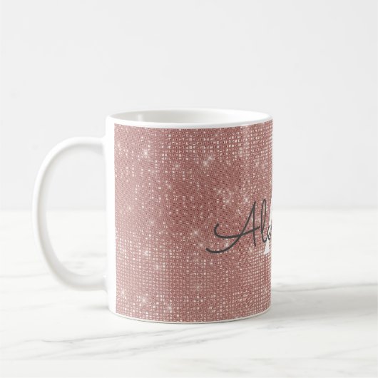 Rosa - Rose - Goldglätter-Monogrammname Kaffeetasse (Links)