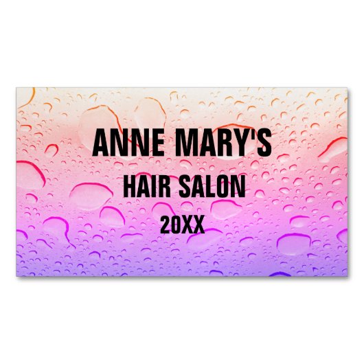 Rosa Rose Goldhaarsalon Girly Water Drops Ombre Magnetische Visitenkarte (Vorderseite)