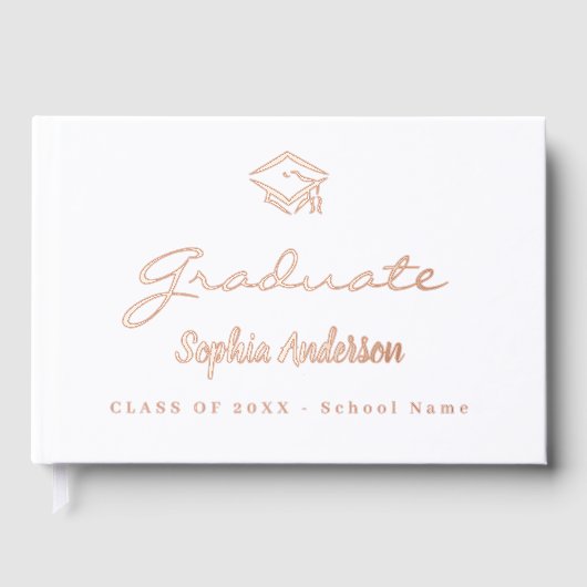 Rosa-Rose-Goldschrift-Abschluss Gästebuch (Vorderseite)