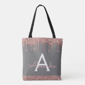 Rosa Rose Grau Glitzer Elegantes Monogramm Tasche (Rückseite)